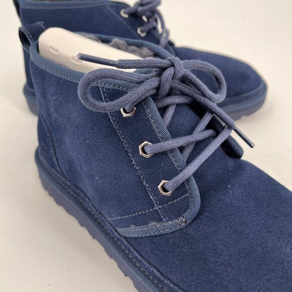 UGG Neumel Classic Suede Boots Size 10 Blue Lace Up Sheepskin Lined - Picture 8 of 13